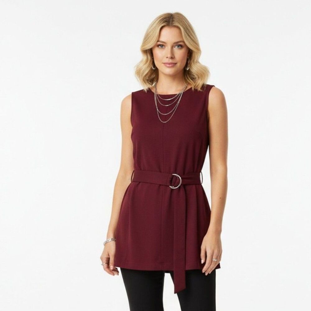 Ann Taylor Red Sleeveless Belted Knit Top PL